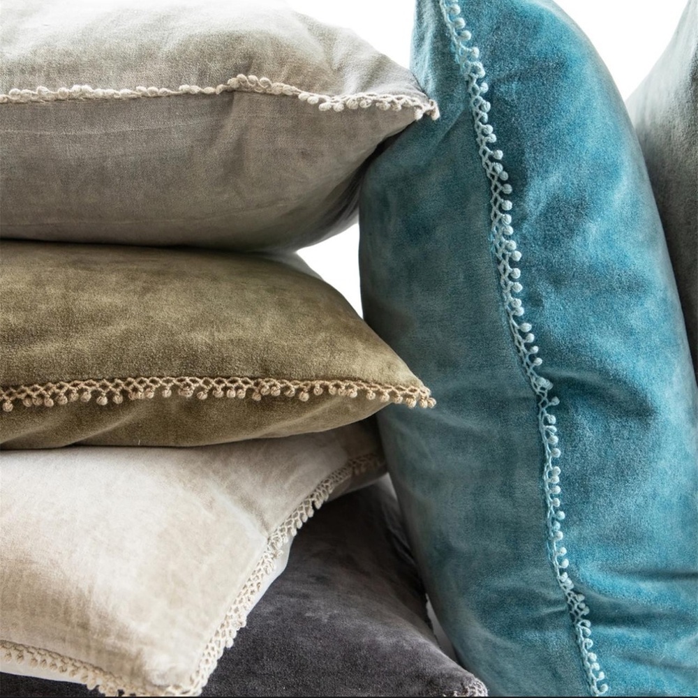 Sugarboo Designs Grey Velvet Linen Large Shabby Chic Square Pillow 22” Coastal